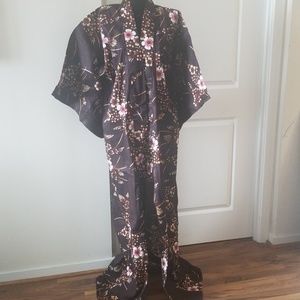 Japanese Kimono Brown Floral Print Japanese Kimono